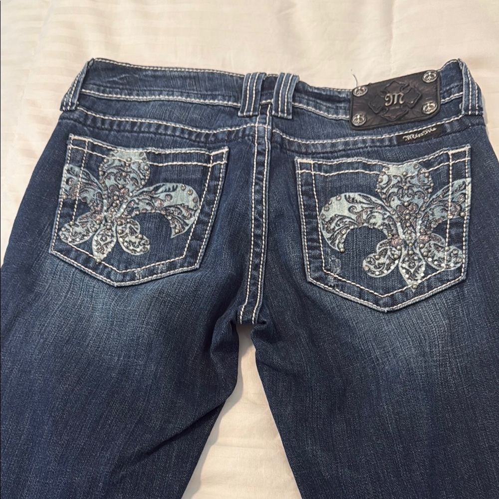 Miss Me Blue Boot Cut Jeans with Embroidered Details